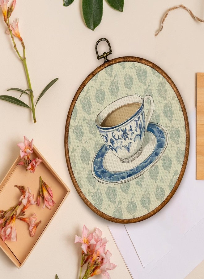 BCUANGD Vintage Chinoiserie Round Wall Art Decor - Retro Blue and White Teacup Wall Art Canvas Frame Artwork Prints, Rustic Antique Round Wall Hanging Decorations for Home Farmhouse Bedroom, 10"x10" - Image 4