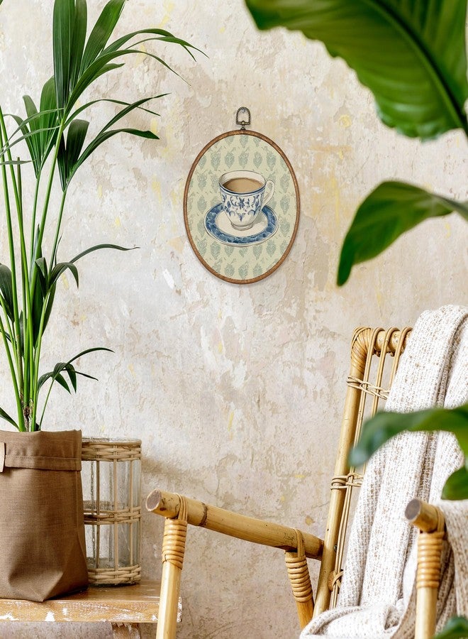BCUANGD Vintage Chinoiserie Round Wall Art Decor - Retro Blue and White Teacup Wall Art Canvas Frame Artwork Prints, Rustic Antique Round Wall Hanging Decorations for Home Farmhouse Bedroom, 10"x10" - Image 3