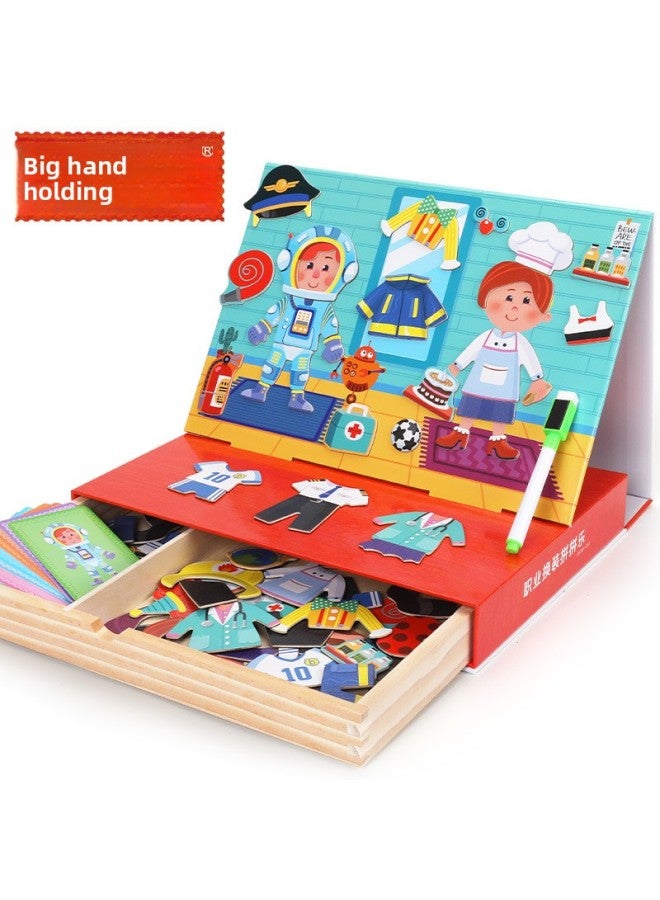 Children's Cartoon Magnetic Spelling Toys Educational Enlightenment Early Education Jigsaw Puzzle Wooden Magnetic Double-Sided Sketchpad-Color:GoryeoBaby Bear Changing Clothes - Image 2