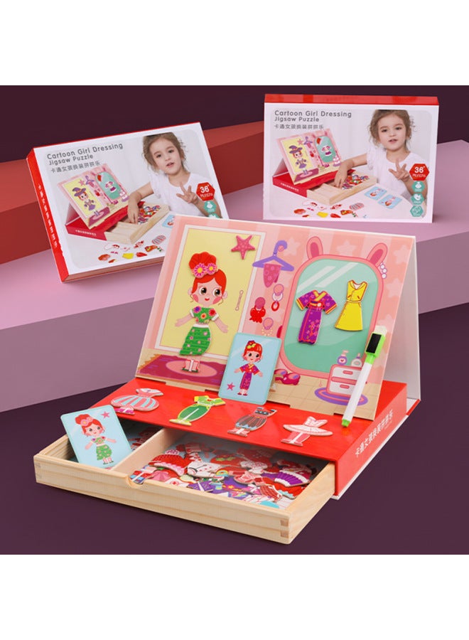 Children's Cartoon Magnetic Spelling Toys Educational Enlightenment Early Education Jigsaw Puzzle Wooden Magnetic Double-Sided Sketchpad-Color:GoryeoBaby Bear Changing Clothes - Image 4