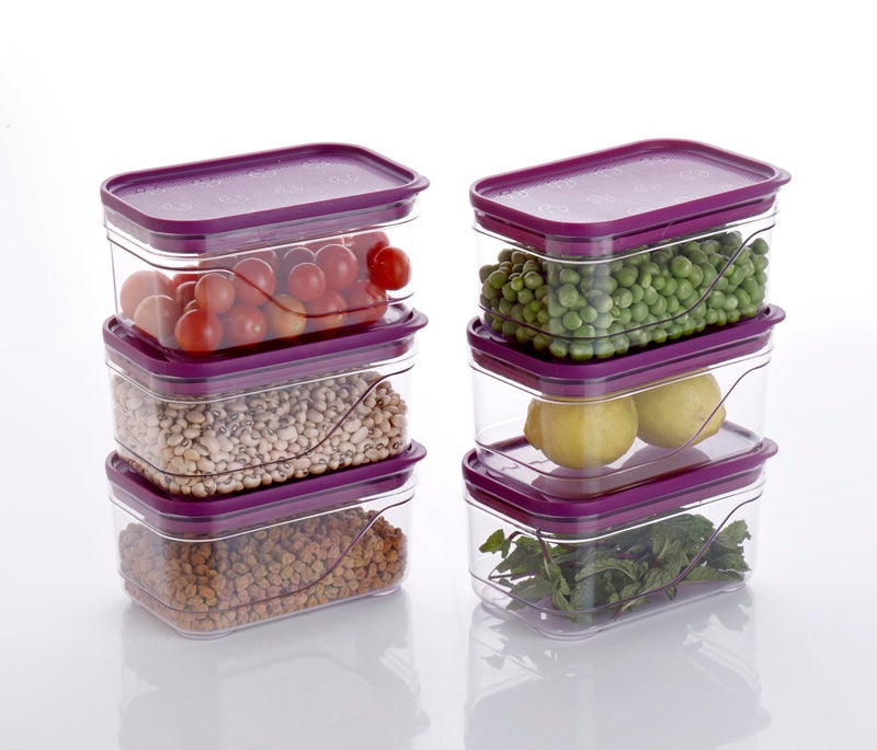 Xiran Airtight Fridge Storage Boxes, Kitchen Containers with Lid Fridge Storage Containers, Kitchen Accessories Items, Plastic Kitchen Organizer Storage Set for Vegetables, Fruits(800ML, Pack of 6) - Image 1