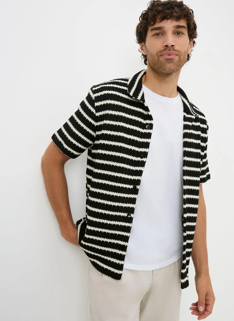 Matalan Black Mono Striped Jersey Shirt