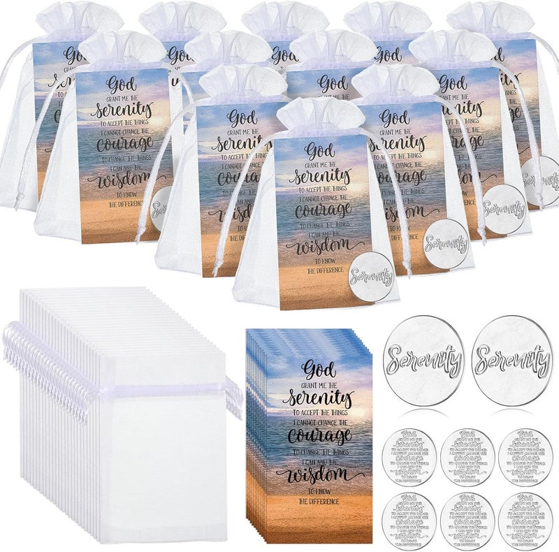 Sureio Sureio 10 Christian Party Favors Serenity Prayer Cards Serenity Pocket Token Inspirational Courage Poem Cards with Bag Mean Health Luck Healing for Mother Day Church Family Friends  - Image 1