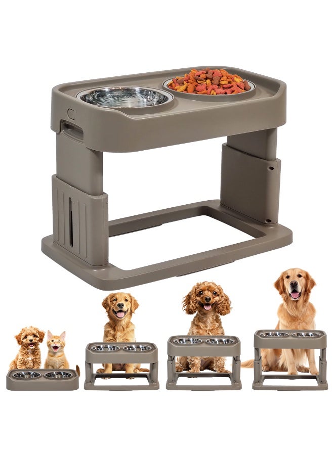 NNC PETS Elevated dog bowls, 4 Adjustable height dog raised bowls with 2 Stainless steel bowls, Durable PP material, and Non-slip base, Suitable for Indoor dogs, Easy to clean, 43 cm - Image 1