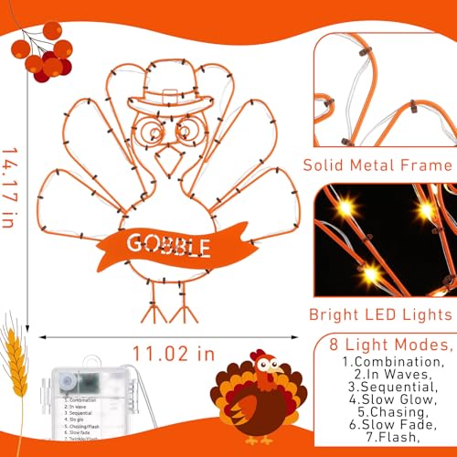 Tuanse 3 Pcs Thanksgiving Turkey Lights with Pilgrim Hat Window Lights Battery Powered LED Lighted Turkey Window Decorations Silhouette Lighting for Home Indoor Fall Thanksgiving Party Decorations - Image 3