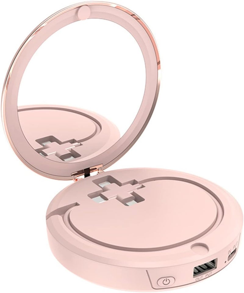 5000 mAh 2-in-1 portable hand warmer with makeup mirror, pink. - Image 1