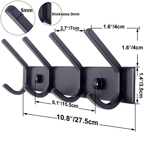 WEBI Coat Rack Wall Mounted,4 Coat Hooks for Hanging Coats,Hook Rack Rail Coat Hanger Wall Coat Rack with Hooks for Clothes,Black,2 Packs - Image 2