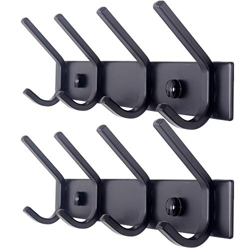 WEBI Coat Rack Wall Mounted,4 Coat Hooks for Hanging Coats,Hook Rack Rail Coat Hanger Wall Coat Rack with Hooks for Clothes,Black,2 Packs - Image 1