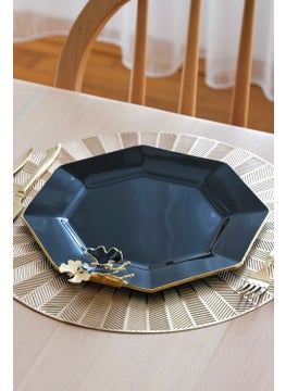 Glore Dolmabahçe Octagonal Black Gold Gilded Glass Serving Plate Set for 6 Persons  - Image 3