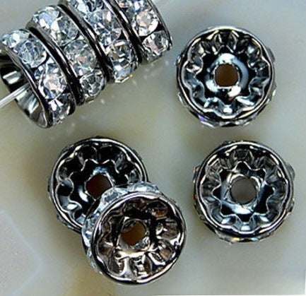 Generic Silver Gold Plated Rhinestone Spacers 4-12mm Plated gun black straight edge 