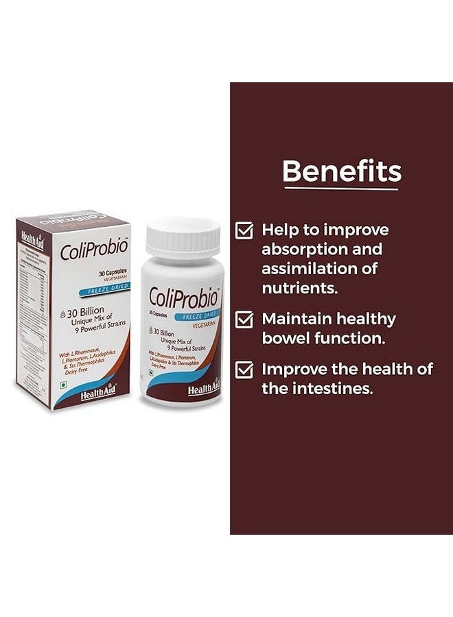 Health Aid HealthAid ColiProbio 9 Strain Probiotic Supplement for Gut Health Supports Digestion Nutrient Absorption and Immunity 60 Vegetarian Capsules - Image 4