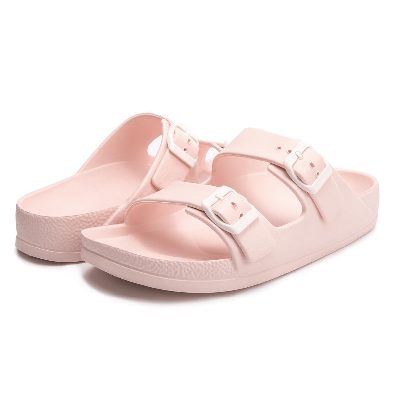 FUNKYMONKEY Women's Comfort Slides, Adjustable Double Buckle with Arch Support EVA Non-Slip Flat Sandals for Vacation & Daily Wear (6 M US, Pink A) - Image 5