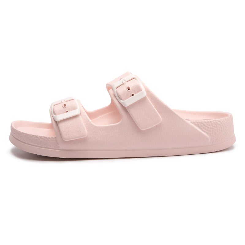 FUNKYMONKEY Women's Comfort Slides, Adjustable Double Buckle with Arch Support EVA Non-Slip Flat Sandals for Vacation & Daily Wear (6 M US, Pink A) - Image 2