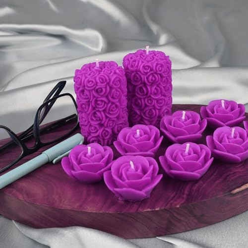 Shraddha Creation Wax Scented Candles For Home Decor, Lavender Fragrance, Pillar And Floating Candles Combo, Purple Colour, Pack Of 10, 4 X 7 Cm - Image 3