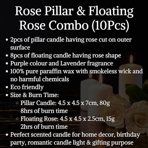 Shraddha Creation Wax Scented Candles For Home Decor, Lavender Fragrance, Pillar And Floating Candles Combo, Purple Colour, Pack Of 10, 4 X 7 Cm - Image 5