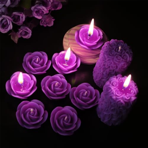 Shraddha Creation Wax Scented Candles For Home Decor, Lavender Fragrance, Pillar And Floating Candles Combo, Purple Colour, Pack Of 10, 4 X 7 Cm - Image 2