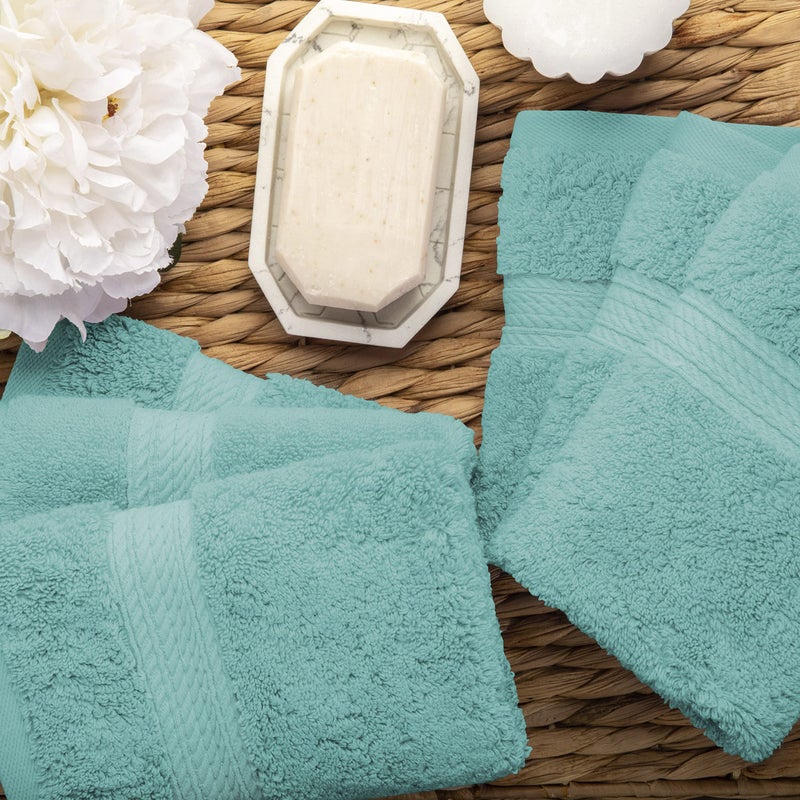 سوبيريور مناشف الوجه المصرية المتفوقة من منشفة الوجه/مجموعة مناشف من 6 مناشف فاخرة ناعمة فاخرة سميكة من الأساسيات الفخمة والوزن الثقيل ضيوف باثات سبا الأساسيات الحمام الأساسيات فيروز - Image 4