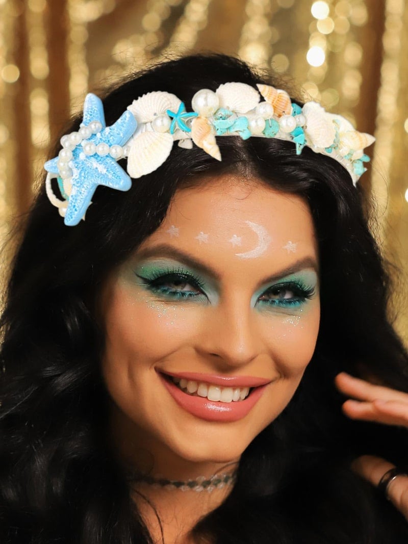 Brishow Blue Starfish Headband Seashell Hair Band Pearl Turquoise Beach Wedding Hair Accessories for Women