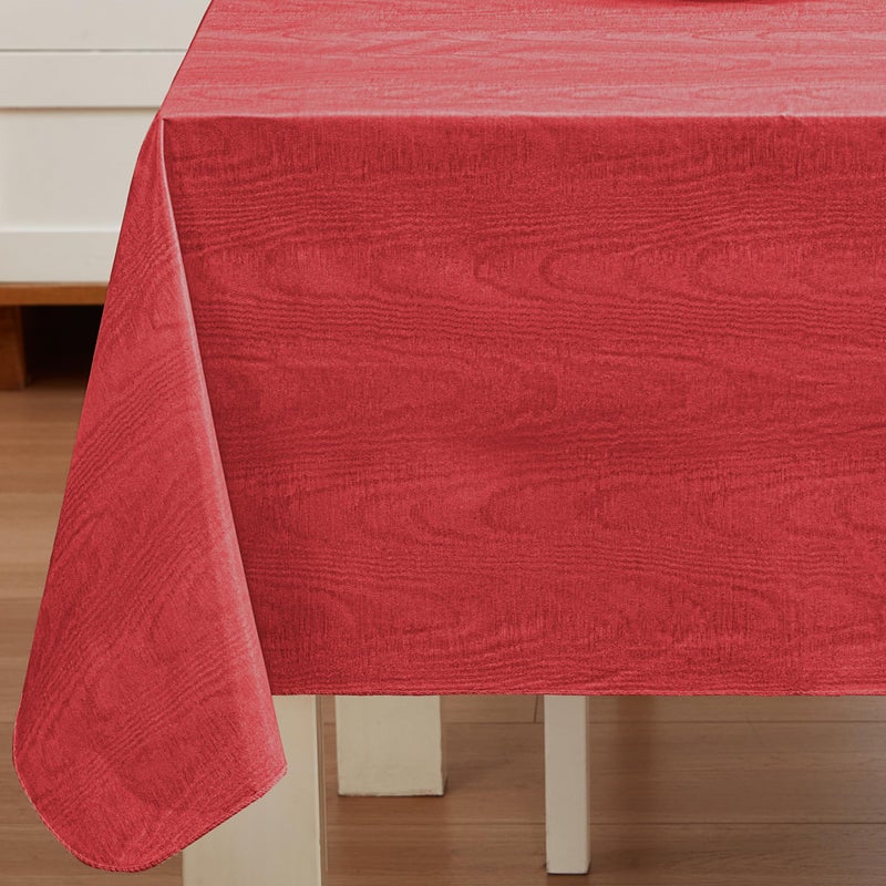 Newbridge Vinyl Flannel Backed Tablecloth 60 x 84 Inch Rectangle Red Moire Wavy Solid Design Heavyweight Indoor Outdoor Waterproof Table Cover Easy Care Wipe Clean