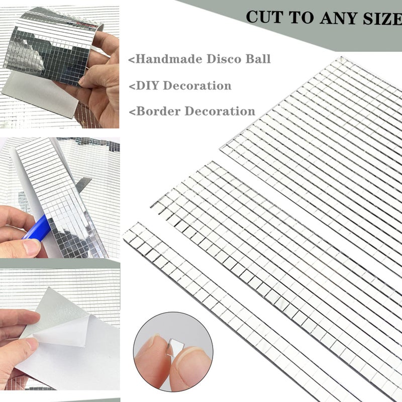 REDODECO Real Glass Silver Mirrors Mosaic Tiles Sticker for Craft Square Glass Tiles Self Adhesive,5mm by 5mm (Silver, 2400PCS) - Image 2