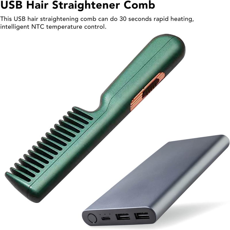 كلاراكو مشط تمليس الشعر USB، مشط تمليس الشعر الكهربائي المحمول متعدد الوظائف ثنائي الاستخدام، مكواة تمليس الشعر، فرشاة تمليس الشعر الساخنة المحمولة للسفر (أخضر) - Image 2