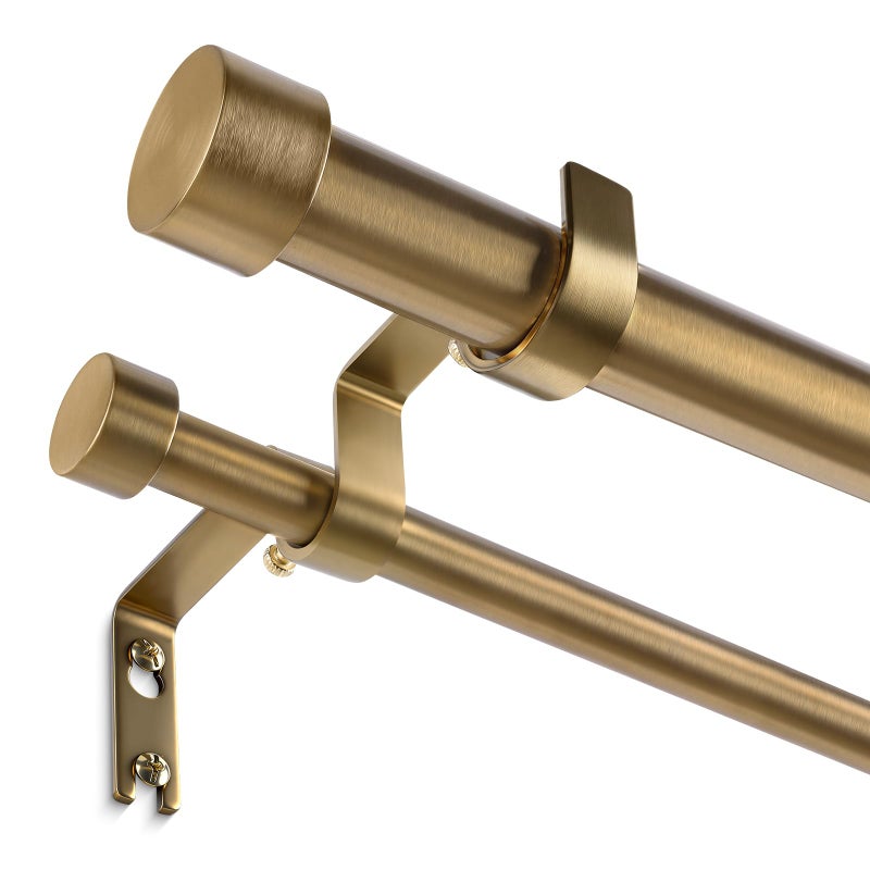 Wolistsa Warm Gold Double Curtain Rod, Brass Dual Curtain Rods for Windows 36 to 72 Inch, 1 Inch Adjustable Heavy Duty Spliced Double Rod, Pro-Plating Process, Aluminium Finials - Image 1
