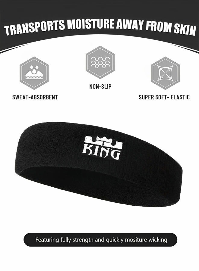 GROIC 3 PCS Sweatband Set Sports Headband Wristband Set NBA James King Logo Cloth Wristband Wrist Sweatband Headbands Set for Basketball, Football, Running, Gym & Exercise - Image 2