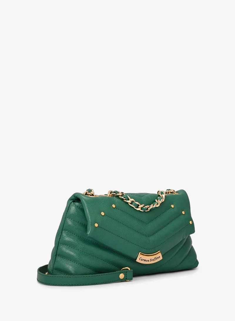 Eucalyptus Green Quilted Leather Bag with Metal Application