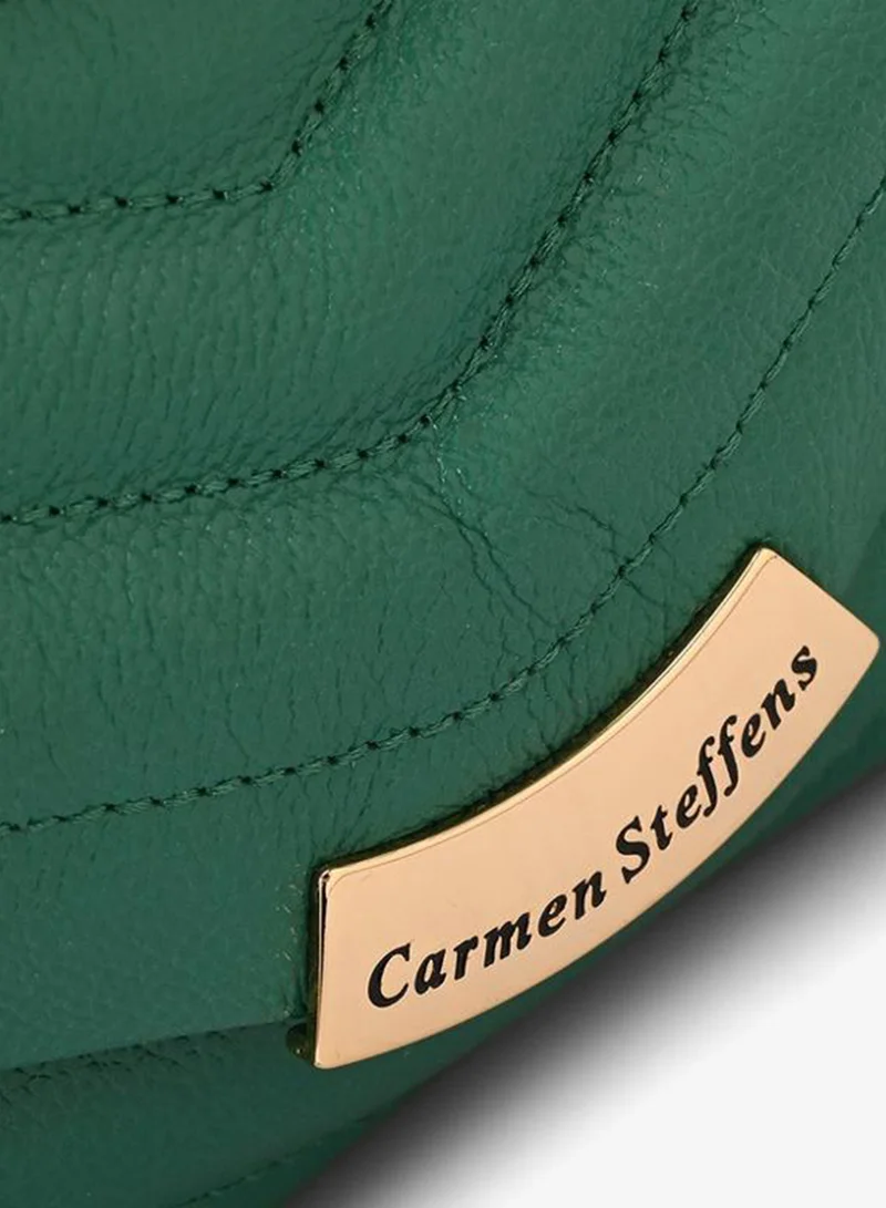 Carmen Steffens  Eucalyptus Green Quilted Leather Bag with Metal Application for Women | Best Price UAE