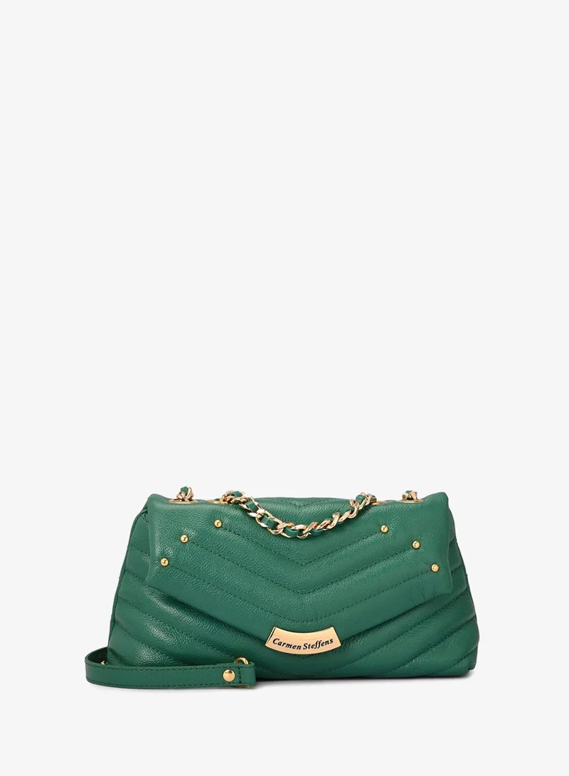 Carmen Steffens  Eucalyptus Green Quilted Leather Bag with Metal Application for Women | Best Price UAE