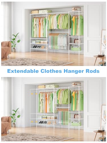 Ulif E11 Heavy-Duty Garment Rack, Metal Freestanding Clothes Rack and Closet Storage Organizer with 8 Shelves and 4 Hanger Rods, (73.2 - 97.6)"W x 14.5"D x 71.2"H, Load 1034 LBS, White - Image 3