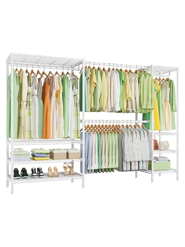 Ulif E11 Heavy-Duty Garment Rack, Metal Freestanding Clothes Rack and Closet Storage Organizer with 8 Shelves and 4 Hanger Rods, (73.2 - 97.6)"W x 14.5"D x 71.2"H, Load 1034 LBS, White - Image 1