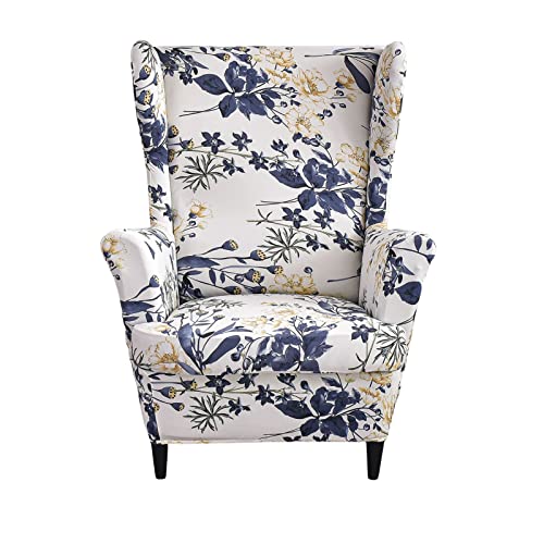 Wing Chair Slipcovers 2 Pieces Stretch Spandex Wingback Chair Covers Sofa Slipcover Printing Wingback Armchair Slipcovers Furniture Protector Couch Soft with Elastic Bottom for Wingback Chairs12