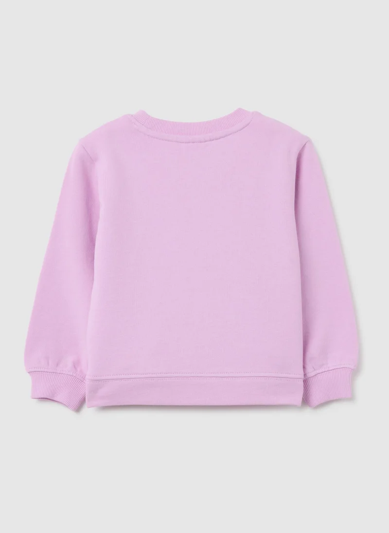 او في اس GIRLS' PINK PURE COTTON SWEATSHIRT WITH REGULAR FIT