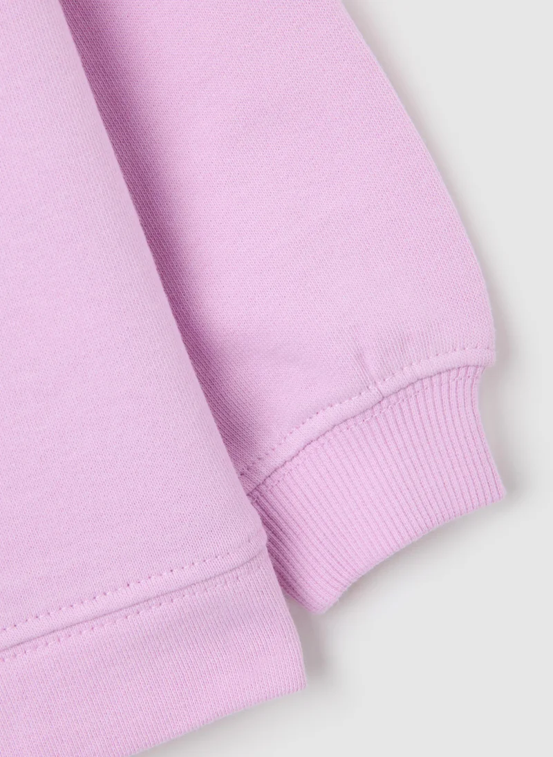 او في اس GIRLS' PINK PURE COTTON SWEATSHIRT WITH REGULAR FIT
