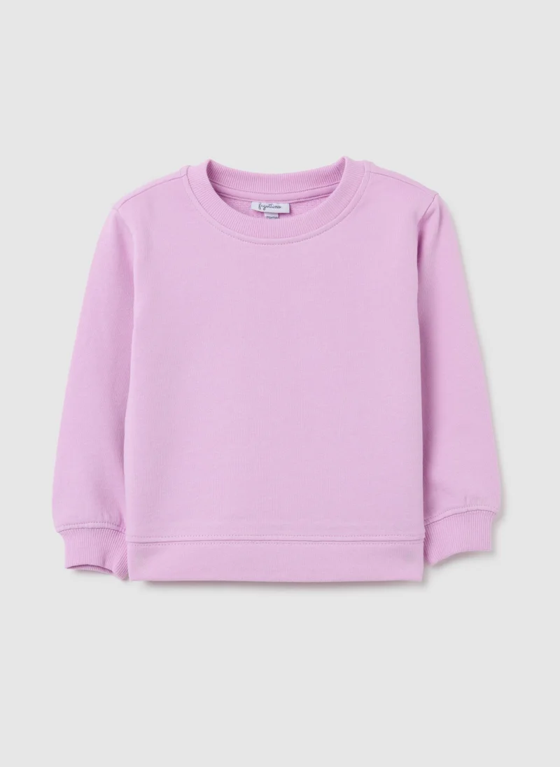 او في اس GIRLS' PINK PURE COTTON SWEATSHIRT WITH REGULAR FIT