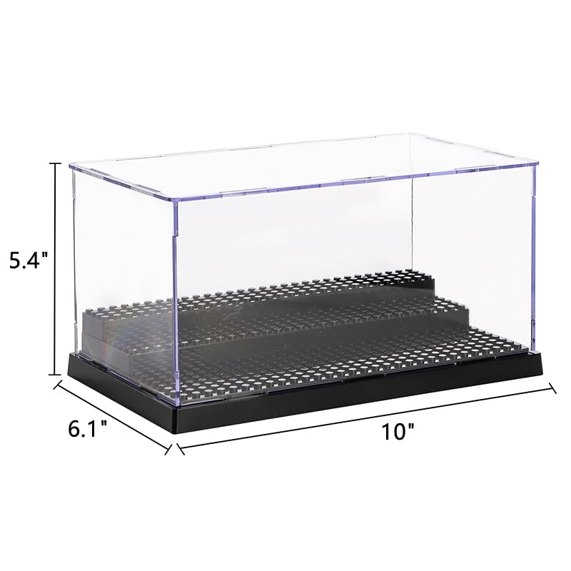 ZEAYEA 2 Pack Display Case for Minifigure Action Figures Blocks, Acrylic Display Box Storage with 3 Movable Steps, Dustproof Showcase for Collection Bricks Blocks Models Minifigures Building, Black - Image 2