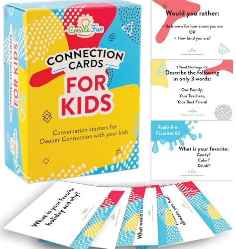 CreateFun 101 Conversation Cards for Kids Family Question Games for Kids and Adults Christmas Dinners Game Nights Holiday Gatherings Gifts Prompts for Confidence Social Skills Meaningful Connection - Image 1