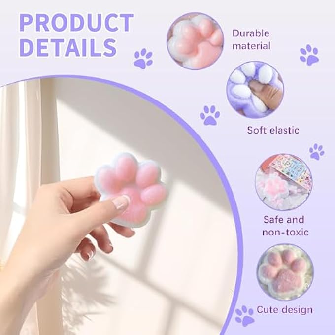 Weenwill Squeeze Toy, 2 Pieces Fluffy Sensory Toy, Anti Stress Taba Squishy Paw, Cat Paw Squeeze Toy, Cat Paw Squeeze Toy with Balls, Funny, Anti-Stress and Anxiety Relief - Image 5