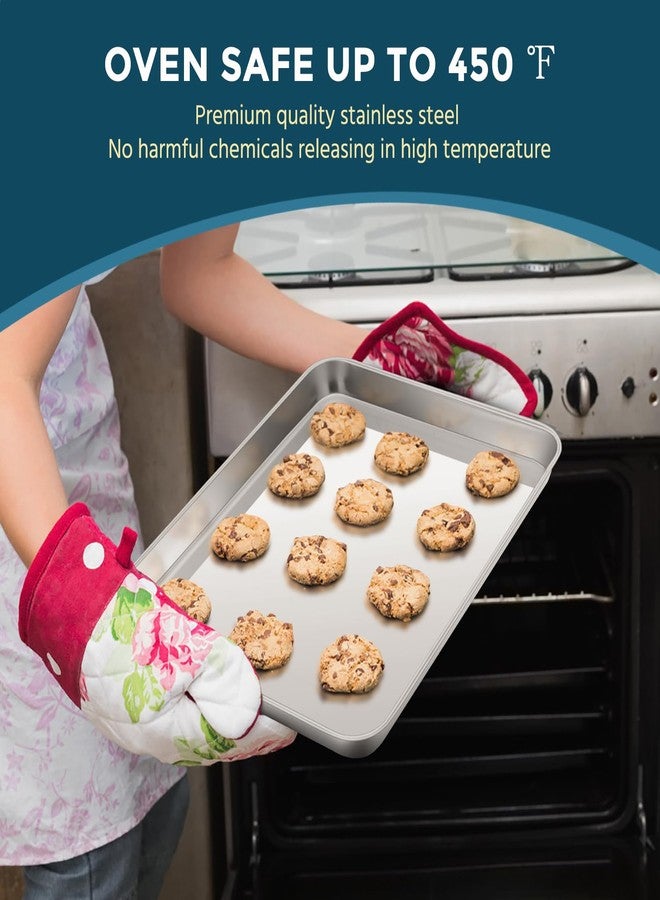E-far مجموعة صواني خبز من الفولاذ المقاوم للصدأ E-far مكونة من 3 قطع، 12.4 بوصة / 10.5 بوصة / 9.4 بوصة، صينية بسكويت للفرن، صينية معدنية محاطة للطهي وخبز اللحم المقدد، غير سامة وآمنة في غسالة الصحون - Image 3