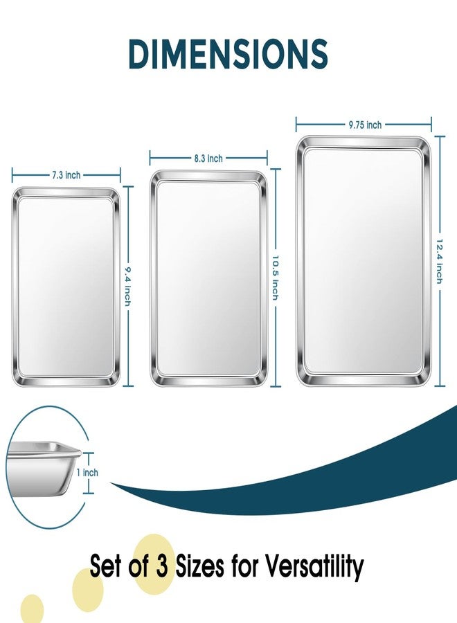 E-far مجموعة صواني خبز من الفولاذ المقاوم للصدأ E-far مكونة من 3 قطع، 12.4 بوصة / 10.5 بوصة / 9.4 بوصة، صينية بسكويت للفرن، صينية معدنية محاطة للطهي وخبز اللحم المقدد، غير سامة وآمنة في غسالة الصحون - Image 2