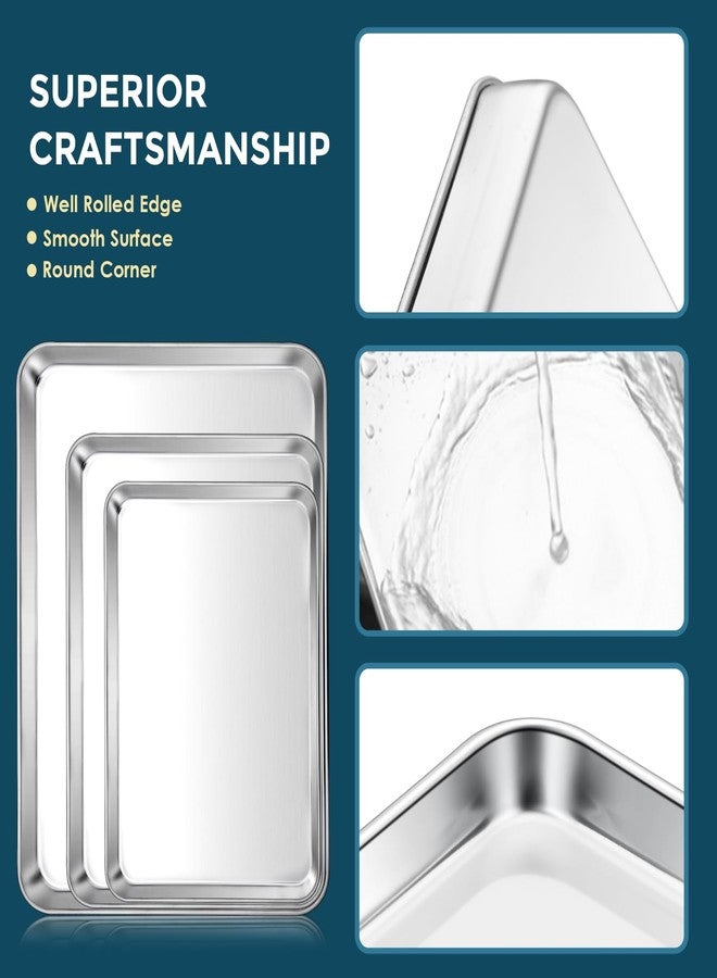 E-far مجموعة صواني خبز من الفولاذ المقاوم للصدأ E-far مكونة من 3 قطع، 12.4 بوصة / 10.5 بوصة / 9.4 بوصة، صينية بسكويت للفرن، صينية معدنية محاطة للطهي وخبز اللحم المقدد، غير سامة وآمنة في غسالة الصحون - Image 4