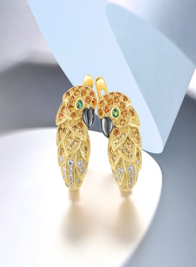Santuzza 925 Sterling Silver Parrot Drop Earrings Green Spinel Yellow Nano Cubic Zirconia Delicate Birds 14K Gold Plated Dangle Earring - Image 3