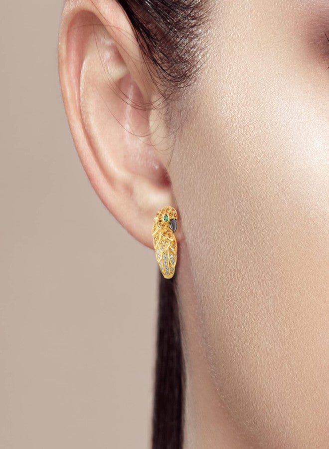 Santuzza 925 Sterling Silver Parrot Drop Earrings Green Spinel Yellow Nano Cubic Zirconia Delicate Birds 14K Gold Plated Dangle Earring - Image 4