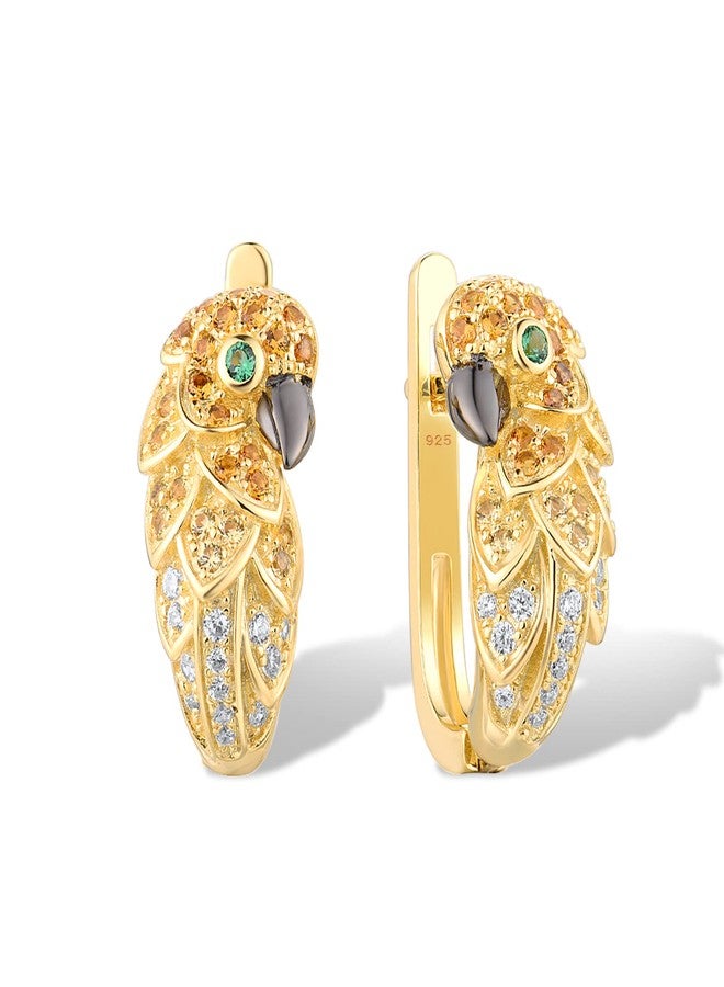 Santuzza 925 Sterling Silver Parrot Drop Earrings Green Spinel Yellow Nano Cubic Zirconia Delicate Birds 14K Gold Plated Dangle Earring - Image 1