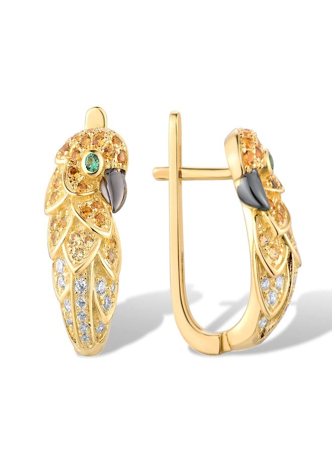 Santuzza 925 Sterling Silver Parrot Drop Earrings Green Spinel Yellow Nano Cubic Zirconia Delicate Birds 14K Gold Plated Dangle Earring - Image 2