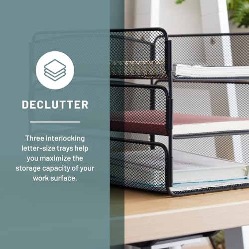 Safco Onyx Desk Organizer, 3 Trays, Office and Classroom Mailbox, Paper and Mail Sorter, Steel Mesh, Black - Image 2