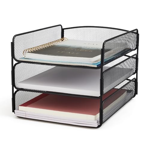 Safco Onyx Desk Organizer, 3 Trays, Office and Classroom Mailbox, Paper and Mail Sorter, Steel Mesh, Black - Image 1