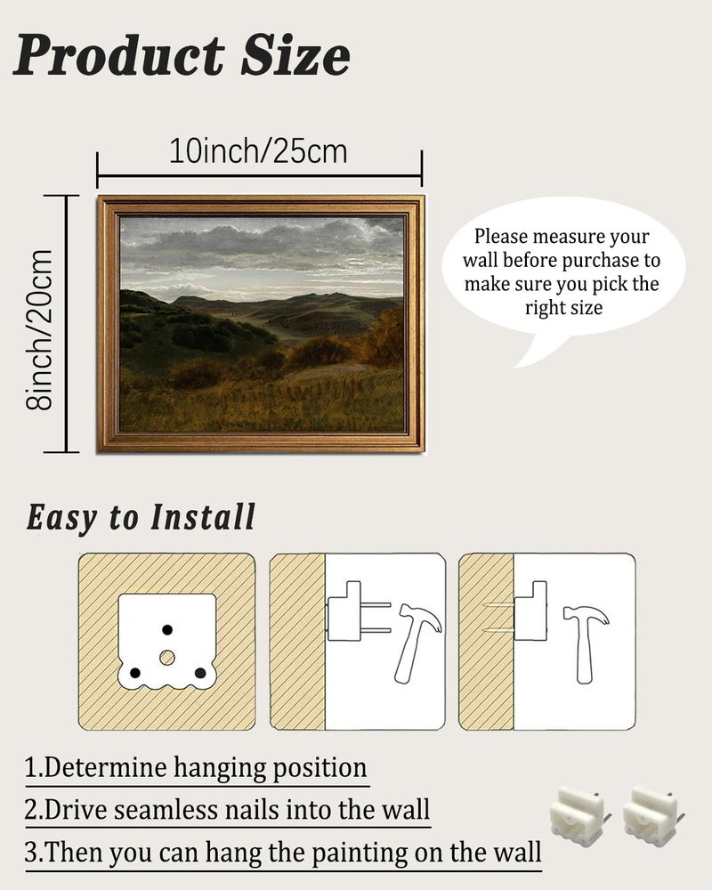 KBKBART Gold Framed Vintage Landscape Wall Art Home Decor, Retro Mountain Vintage Painting Prints, Moody Countryside Farmhouse Landscape Wall Decor, Canvas Wall Art for Living Room Bedroom Home Bathroom Decor(8"x10") - Image 1