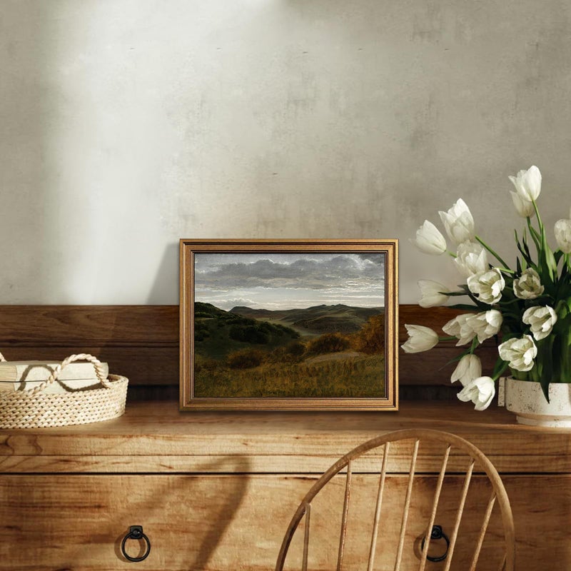 KBKBART Gold Framed Vintage Landscape Wall Art Home Decor, Retro Mountain Vintage Painting Prints, Moody Countryside Farmhouse Landscape Wall Decor, Canvas Wall Art for Living Room Bedroom Home Bathroom Decor(8"x10") - Image 5